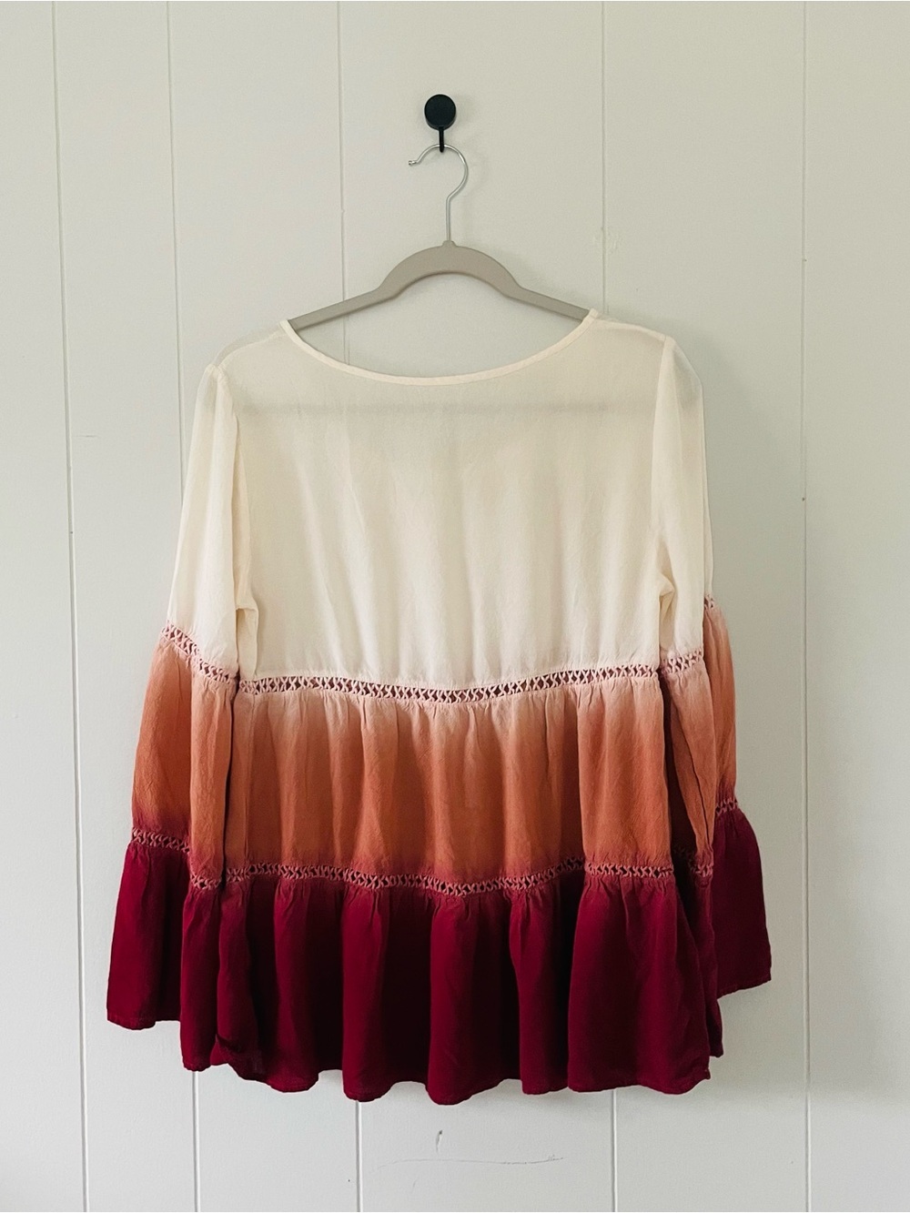 Women's Ombre Peasant Blouse - Cream to Burgundy - Picture 6 of 8